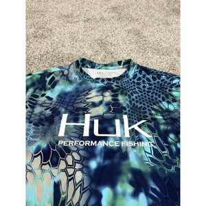 Huk Performance Fishing Shirt Mens Small Kryptek Pontus Camo Mesh Back Blue